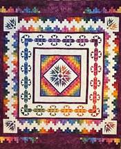 A colorful quilt with a diamond and zigzag pattern

AI-generated content may be incorrect.